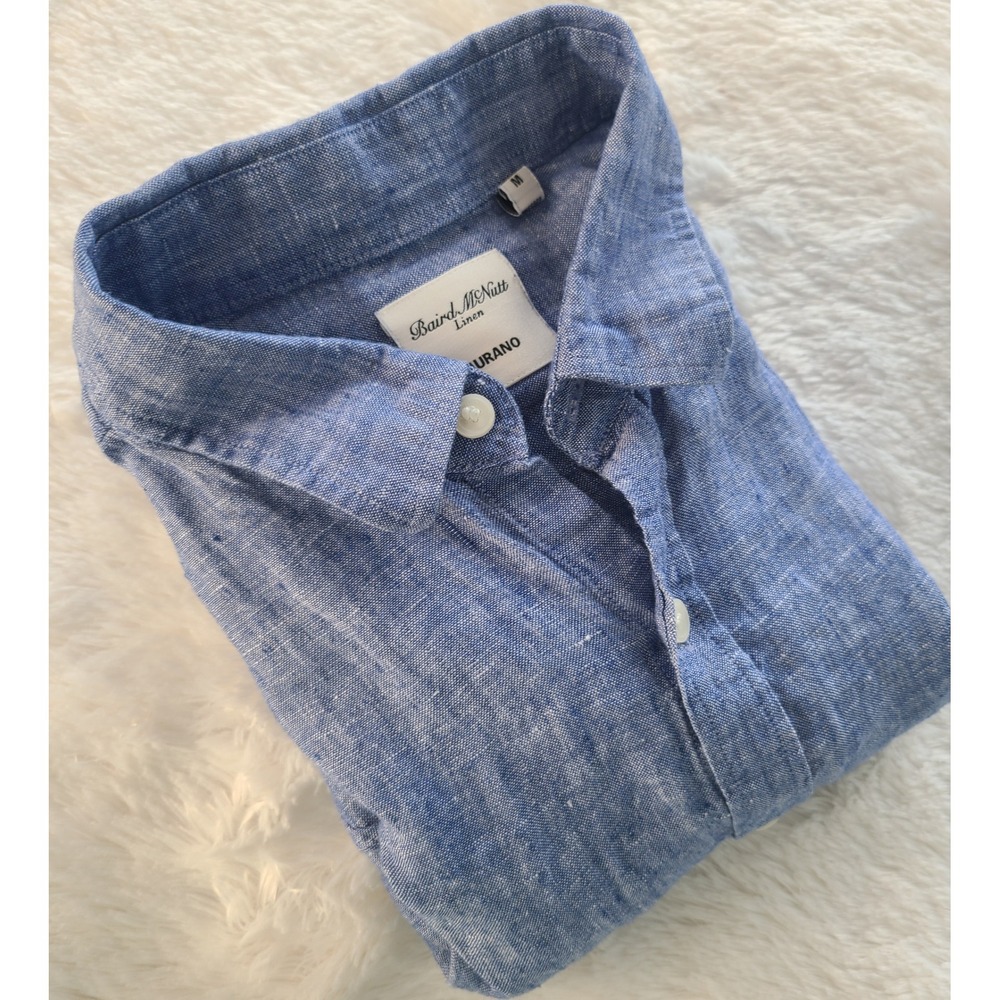 Murano Baird McNutt Irish Linen Shirt Mens Medium Blue Long Sleeve Button Down